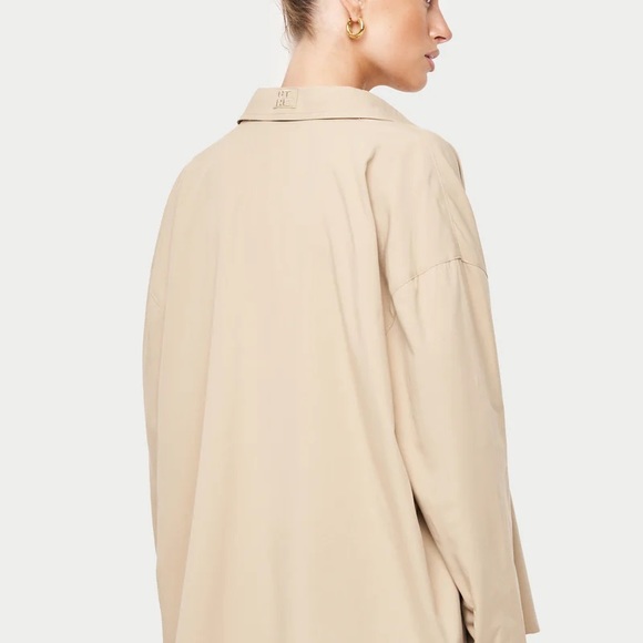 NWT COTTON POPLIN OVERSIZED LOUNGE SHIRT - TAN - Picture 4 of 6